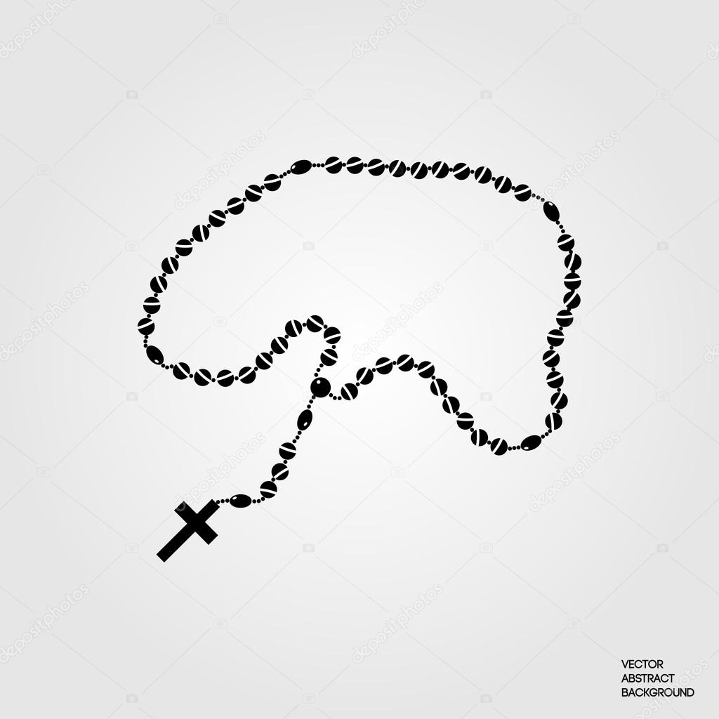 Christian rosary. Rosary silhouette. Christian cross. Symbol of faith. For prayer. Vector illustration