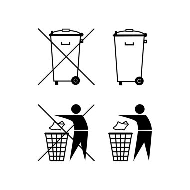 Trash can. Waste recycling. Do not litter. Municipal waste. Bin silhouette. Do not litter clipart