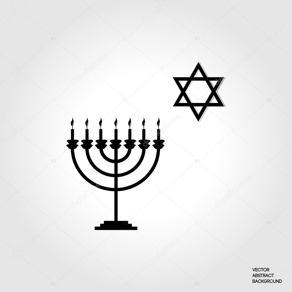 The symbol of Judaism. Menorah silhouette. Candlestick seven candles. Star of David. Religion Judaism.