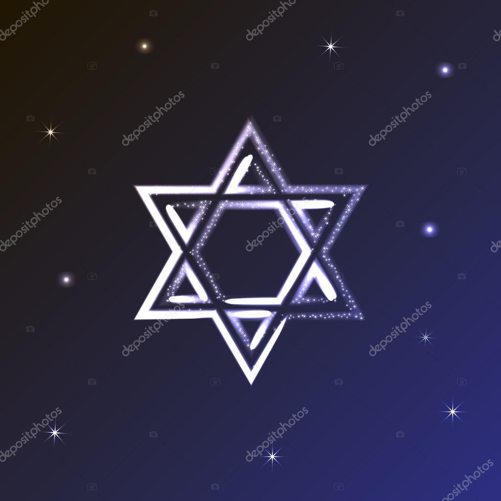 Glowing Star of David. Star of David in the sky. Brilliant Star of David