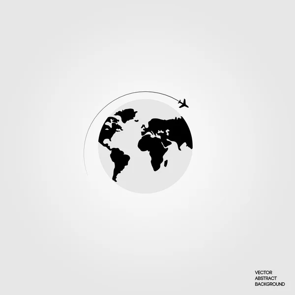 Líneas. Avión de silueta. Circulación de la rotonda. Vuelo alrededor del mundo. Tierra. Mapa de la tierra. Avión y globo. Ilustración vectorial — Vector de stock