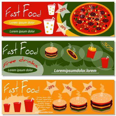 Fast Food Flyer Template Set. Editable for your design. Vector illustration. Graphic design.