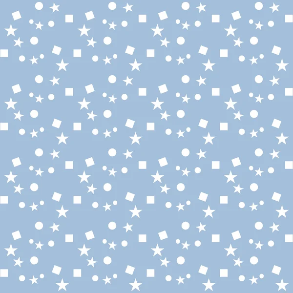 Abstract Christmas background. Stars, circles, squares. White on the blue. Seamless pattern. Vector Graphics