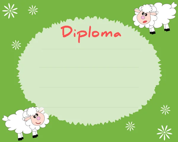 Escuela Primaria Preescolar. Plantilla de diseño de fondo de certificado de diploma para niños. Diploma escolar. Fondo de verano con ovejas . — Archivo Imágenes Vectoriales