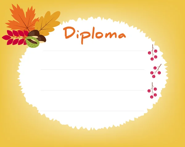 Okul öncesi İlköğretim Okulu. Çocuklar Diploma sertifika arka plan tasarım şablonu. Okul diploması. Yaprakları ile sonbahar arka plan. — Stok Vektör
