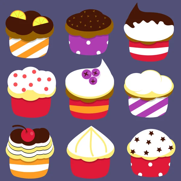 Poco delicioso cupcakes vector conjunto — Vector de stock