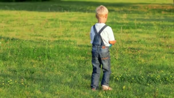 élémentaire âgé garçon coups de pied ballon dans l 'champ 