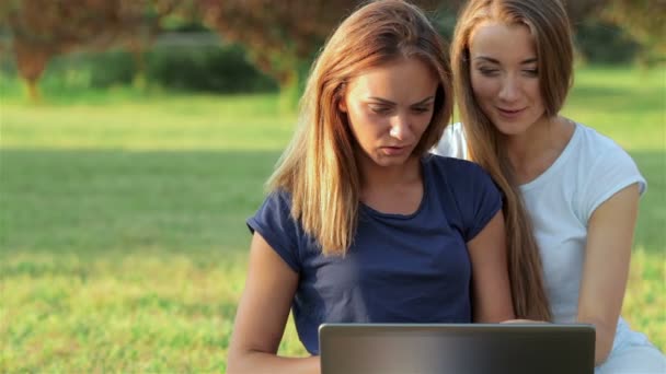 Two girlfriends playing computer — Stock Video