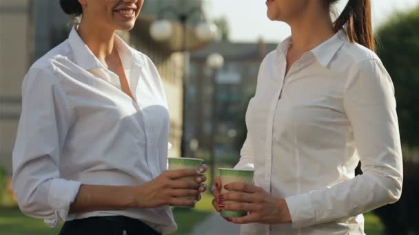 Dos chicas conversando durante el café — Vídeos de Stock