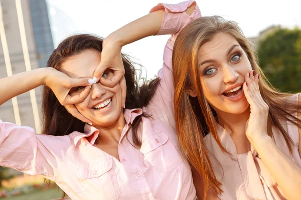 Two cheerful girls fooling around Stock Picture