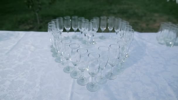 Champagne glasses at a wedding reception — Stock Video