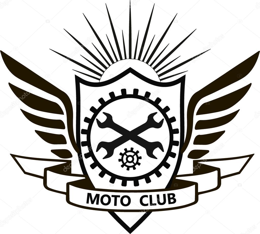 Motorcycle label badge vector black icon and moto club logo illustration. Moto club label logo skull piston Bike club badge design element