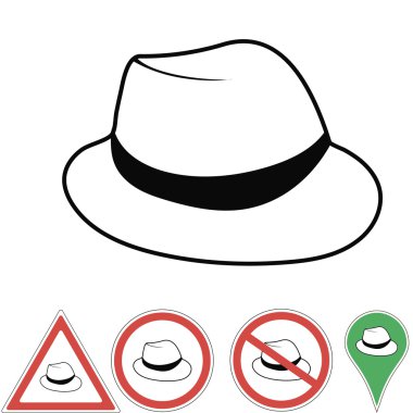 Vektör çizim club şapka Vintage adamın fedora şapka etiket beyaz arka plan üzerinde izole. Etiket, banner, rozet, logo tasarım şablonu. Vektör.