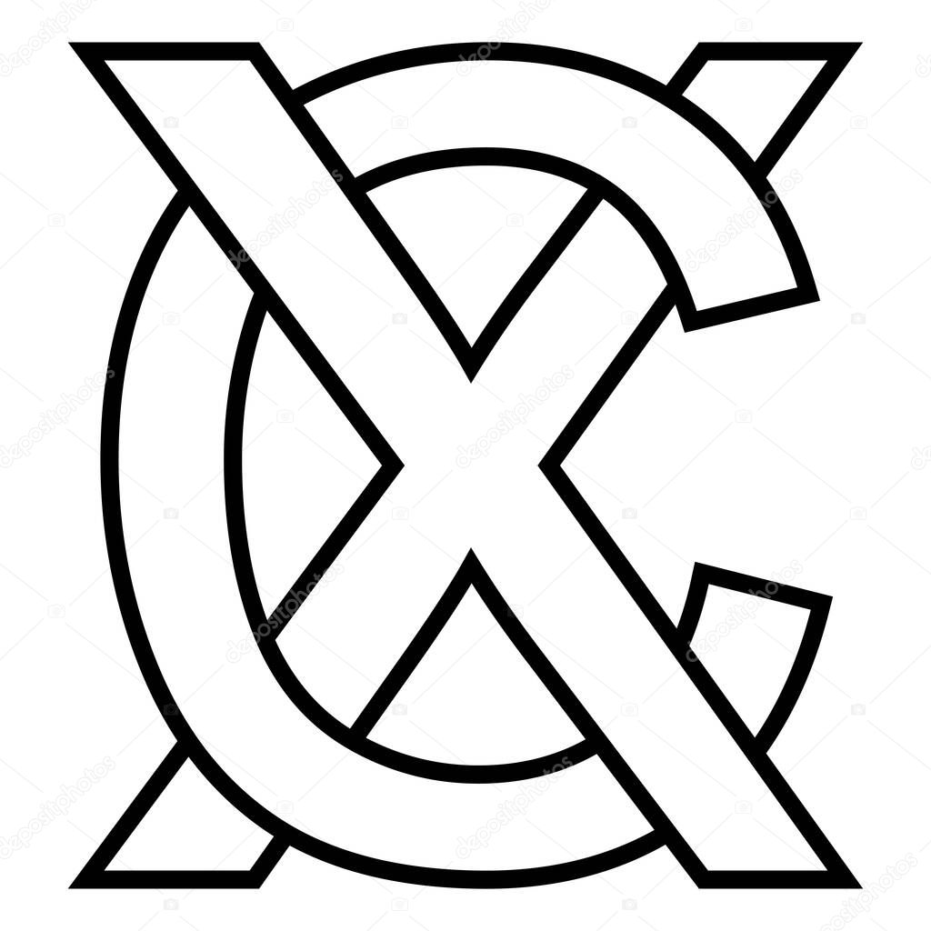 Logo sign xc cx icon sign two interlaced letters x, C vector logo xc, cx first capital letters pattern alphabet x, c