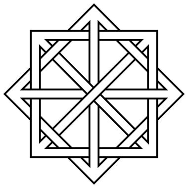 Soyut model siyah fon. Birbirine dolanmış kareler. Soyut geometrik arkaplan. Siyah çerçeve. Soyut model. Birbirine dolanmış kareler