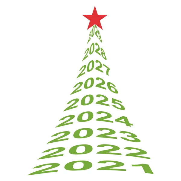 Árbol de año nuevo números 2021, vector árbol de Navidad símbolo de la nueva vida, el bienestar y un futuro hermoso — Vector de stock