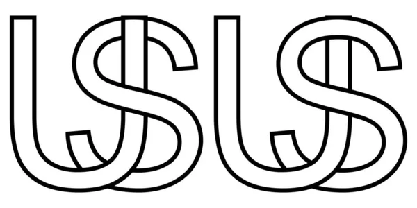Logo uns und su Symbol unterzeichnen zwei ineinandergreifende Buchstaben U S, Vektor-Logo uns su erste Großbuchstaben unter Muster-Alphabet u s — Stockvektor