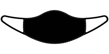Corona virüs ikonu siyah tıbbi maske izole edildi. Salgın, hastalık. Cerrahi yüz maskesi vektör çizimi. Grip salgını. Sağlık hizmetleri
