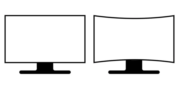 Flache und gebogene Bildschirmsymbole, Vektorzeichensymbole gebogen und Flachbildschirme mit unterschiedlicher Matrix — Stockvektor