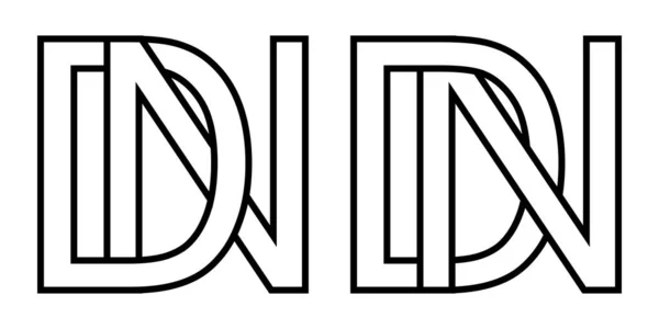 Logo nd und dn-Symbol unterzeichnen zwei ineinandergreifende Buchstaben D N, Vektorlogo nd dn erste Großbuchstaben Muster Alphabet n d — Stockvektor
