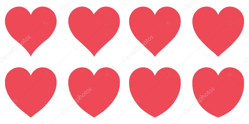 red heart contour vector love symbol Valentines day sign set heart shape, icon like social network instagram