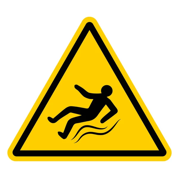 Yellow warning sign with a falling slipping person, vector sign of ice, slippery road, hazard warnings to be injured on slippery sidewalk — Stock Vector