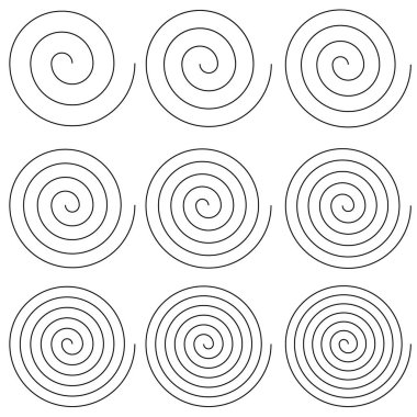 Değişik kıvrımlara sahip spiraller kümesi, basit sarmal sarmal vektör döngüsü girdabı döndürür