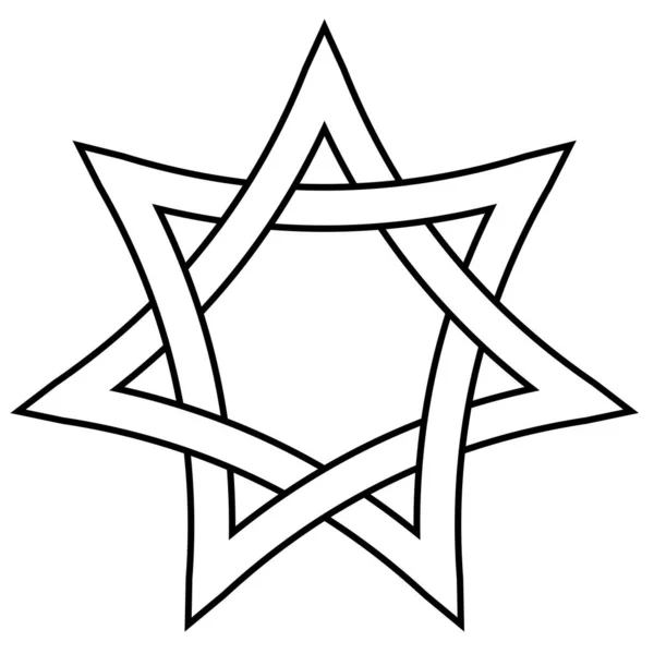 Siete estrellas puntiagudas con lados trenzados, vector estrella David tejer icono en el estilo de contorno — Vector de stock