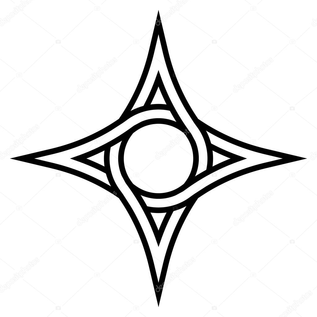 Geometric logo four pointed star with a circle inside, vector symbol of the circulation funds, sign of interweaving