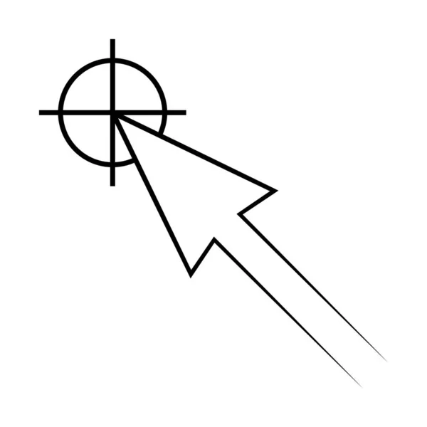 Icono de la flecha del cursor del vector del puntero objetivo en el centro del concepto de precisión del signo, símbolo del centro del objetivo — Vector de stock