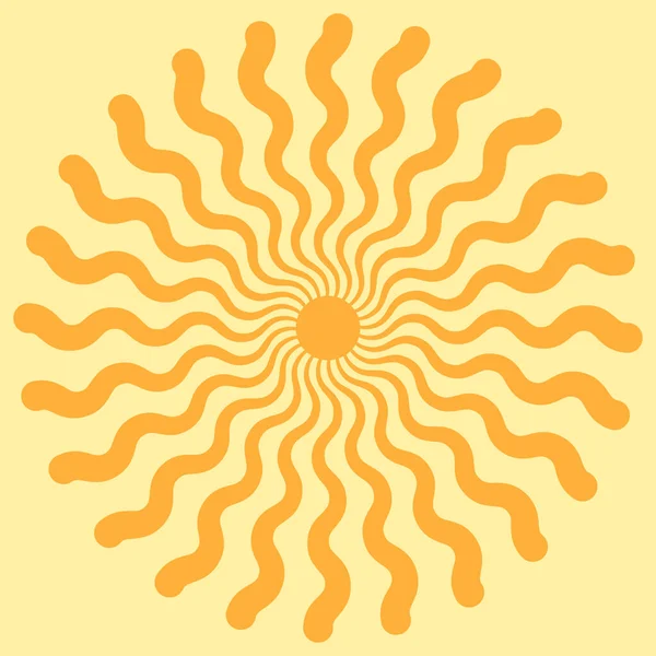 Soleil aux rayons ondulés, symbole du beau temps et de la bonne humeur, soleil jaune vecteur aux rayons ondulés — Image vectorielle