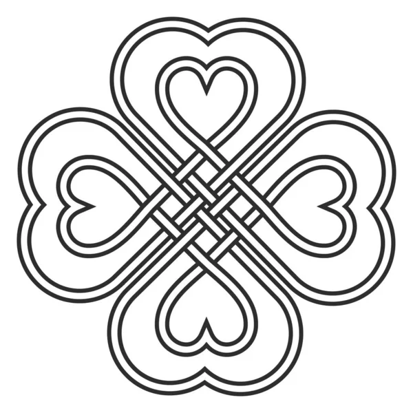 Nudo de corazón celta en forma de una hoja de trébol que trae buena suerte y amor vector nudo de corazón de punto — Vector de stock