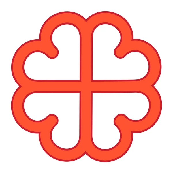 Cruz roja de amor de los corazones, vector cuatro corazones forman símbolo de flor amor eterno y lealtad — Vector de stock