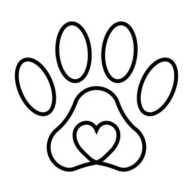 Pet paw print cat dog man friend, vektör pet paw print with heart, sign sign love for animals, veterinerlik logo