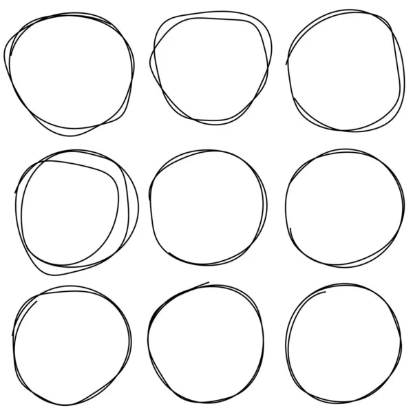 Conjunto de bocetos de las líneas del círculo el anillo para dibujar manualmente. Diseño de arte garabato circular redondo — Archivo Imágenes Vectoriales