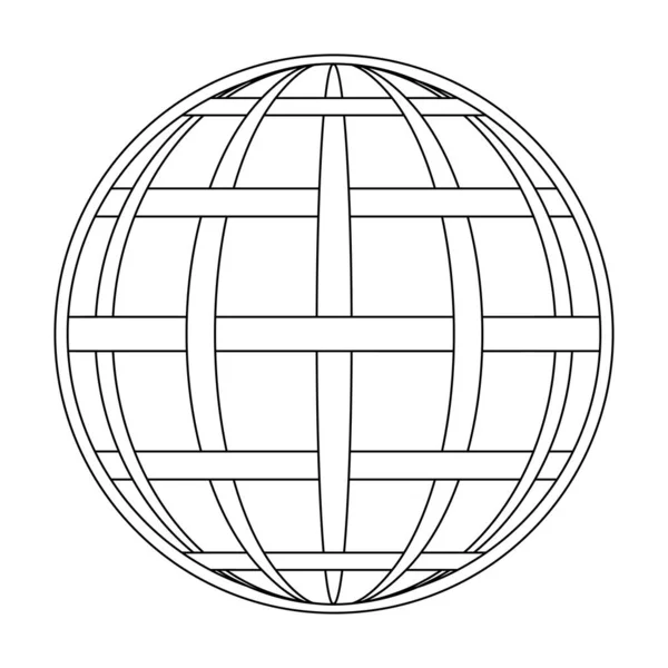 Verflochtener Meridian und parallel zum Globus des Erdrasters, Globus der Feldlinie auf der Oberfläche des Meridians und parallele Vektorschablone — Stockvektor