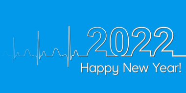 Tıbbi Noel afişi, 2022 mutlu yıllar, vektör 2022 sağlık tarzı kalp atışı, konsept sağlıklı yaşam tarzı, 3D etkisi gölge