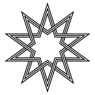 Dekoratif manevi ve modern grafik kullanımı için simetrik katmanlı kutsal yıldız çizimi
