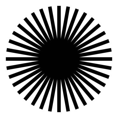 Radyal güneş patlaması deseni, siyah çizgiler ve merkezi çemberle.
