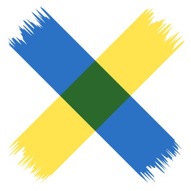 Soyut fırça darbesi haçı, mavi sarı ve yeşil renklerde.