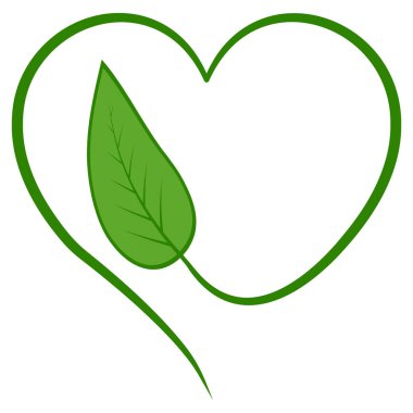 Yeşil yaprak kalp sembolü, eko aşk, doğa bakımı çevre dostu yaşam tarzı