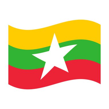 Myanmar Burma Ulusal Bayrak Dalgalanması, Vektör İllüstrasyonu Yıldızla İzole Edildi