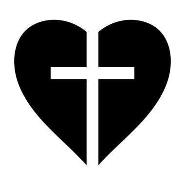 Kara kalp ikiye bölünmüş, beyaz haç sembolü inanç ile aşk iyileşiyor.