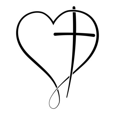 Minimalist kalp çarpraz tasarımı Hıristiyan sevgisini ve inanç birliğini simgeliyor.