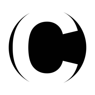 C harfi simgesi kalın, dairesel grafik tasarımında siyah sembol