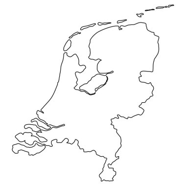 Hollanda, adaların basitleştirilmiş siyah coğrafi ülke şalgamı ile ana hat haritası