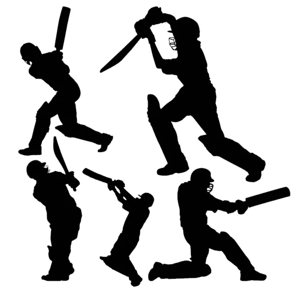 Vector Silhouette Collection Playing Cricket — Stockový vektor