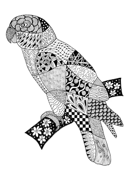 Zentangles oryginalny rysunek papuga. — Zdjęcie stockowe
