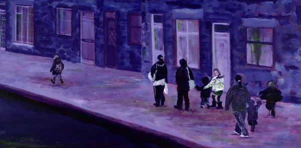 La pintura de las mamás y los niños en la calle en invierno . —  Fotos de Stock