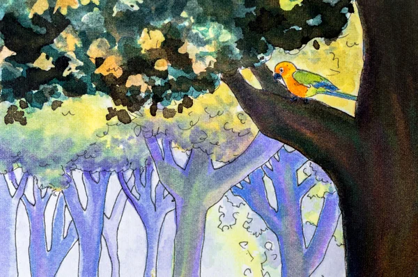 Pintura original de un loro en un árbol . —  Fotos de Stock